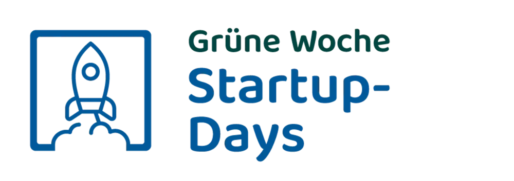 Logo mit stilisierter Rakete in einem Rahmen und dem Text 'Grüne Woche Startup-Days'